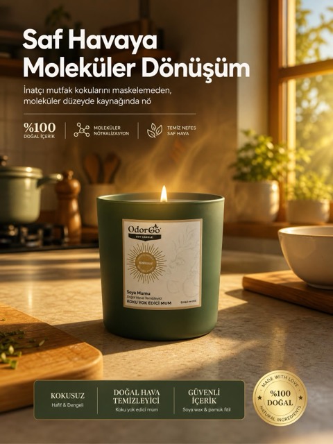 OdorGo soya mumu — mutfakta gün ışığında Hokus Pokus reklam görseli
