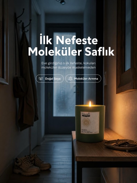 OdorGo soya mumu — akşam koridorunda karşılama temalı reklam görseli