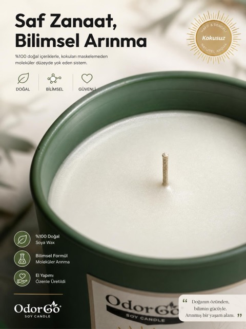 OdorGo soya mumu — makro üstten çekim reklam görseli